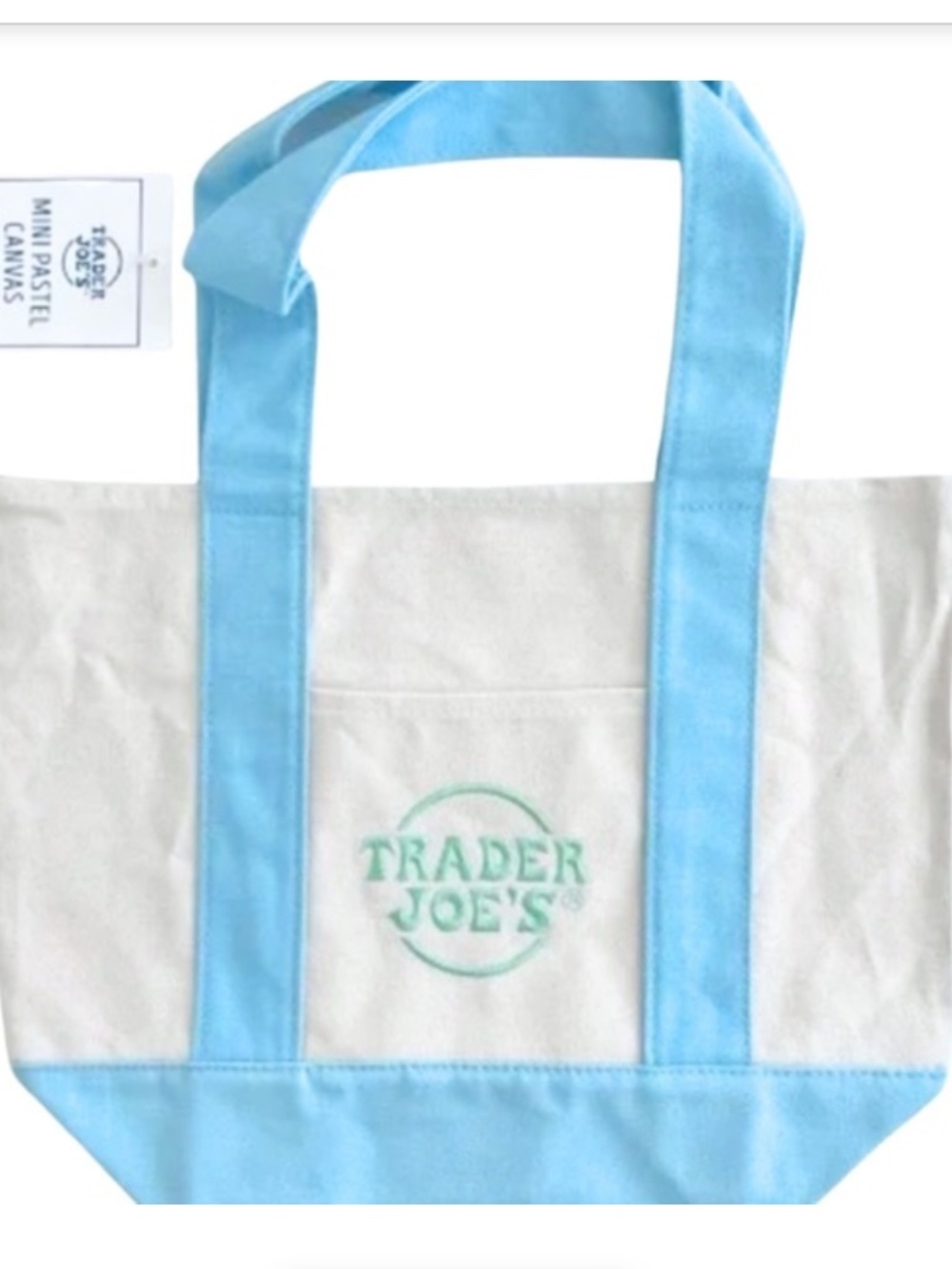 NWT Trader Joes Mini Pastel Canvas Tote Bags Blue Spring Color